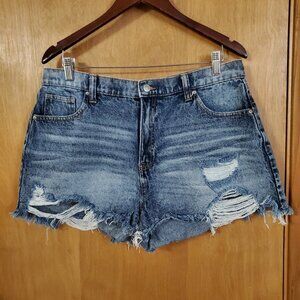 NoBo High Rise Cutoff Jean Shorts Womens 15 Distressed Med Wash